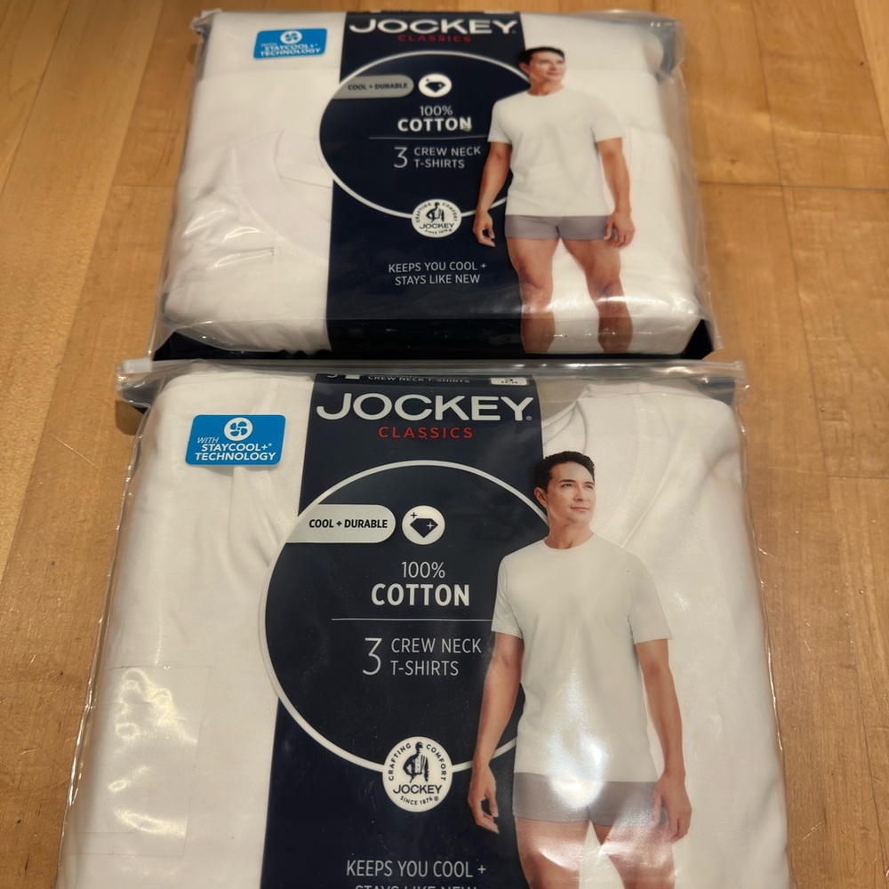 Brand New Jockey Classics 100% Cotton 3 Crew Neck T-Shirts - White - S (2-Pack)